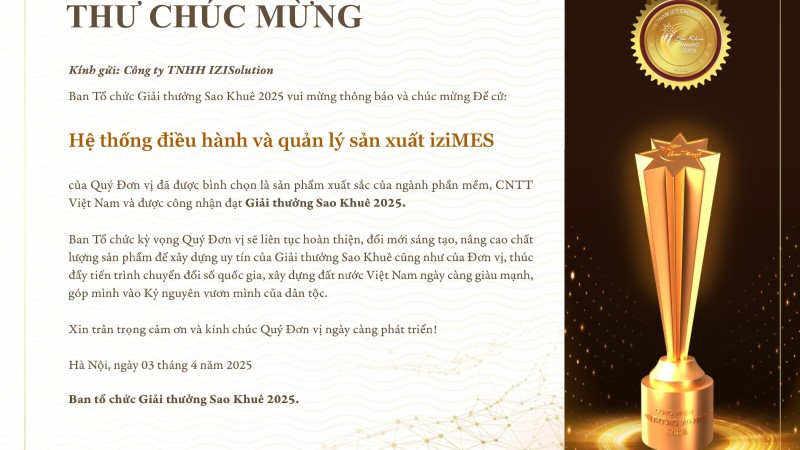 Hệ thống điều hành và quản lý sản xuất iziMES xuất sắc giành giải thưởng Sao Khuê 2025