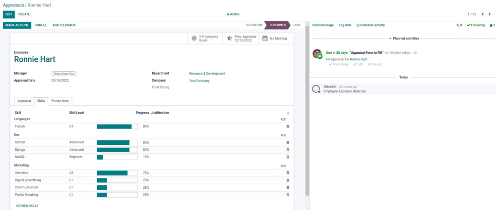 Đánh giá nhân sự phần mềm Odoo ERP 15