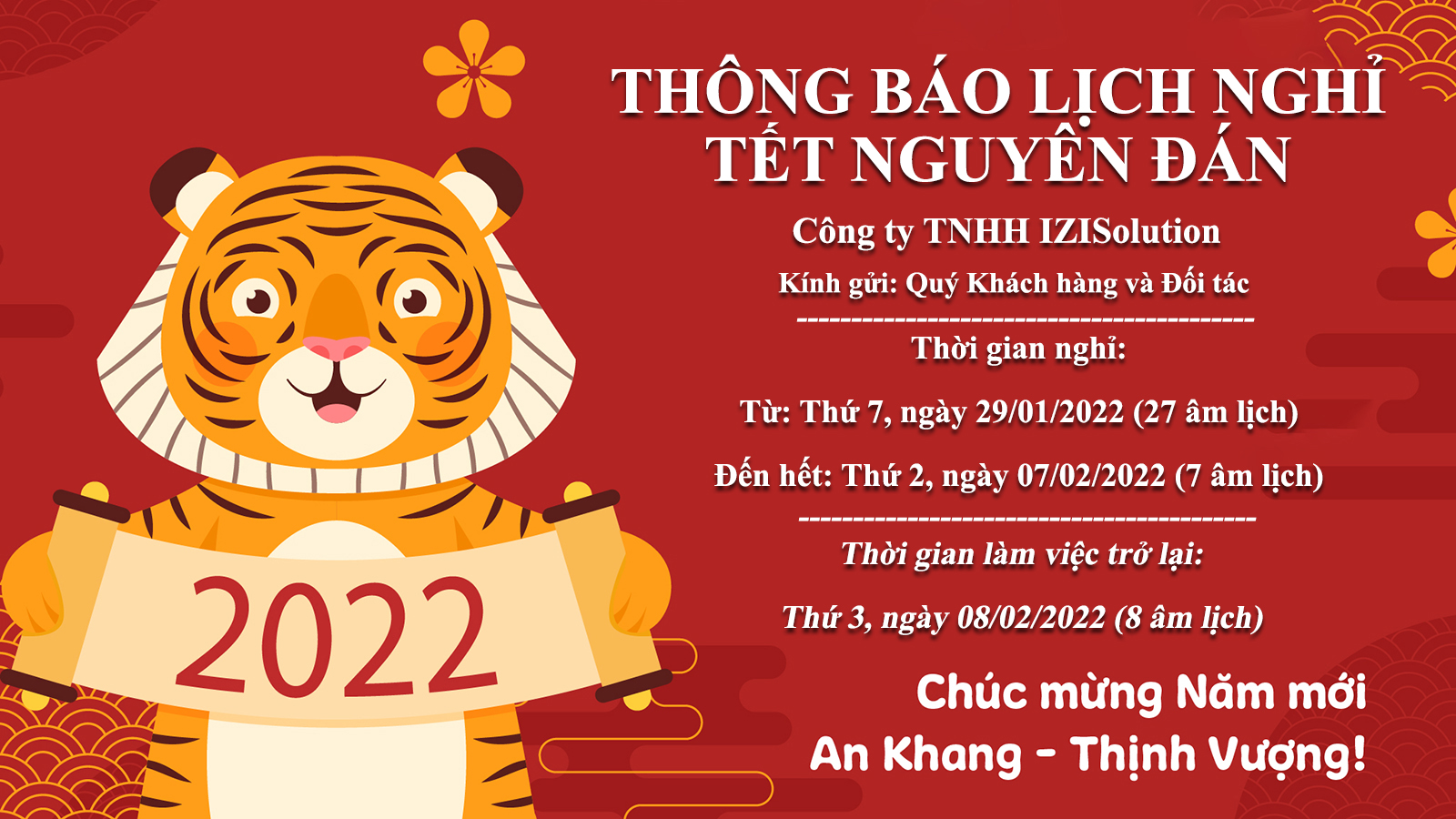 Mẫu thông báo lịch nghỉ tết âm lịch 2022
