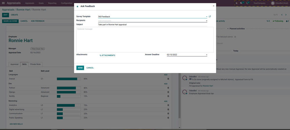 Quản lý đánh giá nhân viên Odoo 15