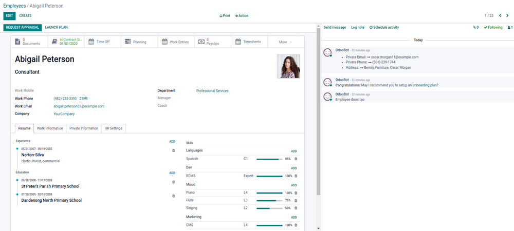 Quản lý thông tin nhân viên trên Odoo 15