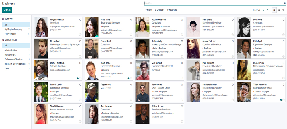 Quản lý thông tin nhân viên Odoo 15
