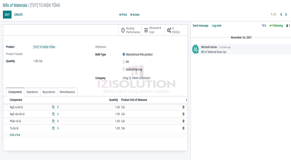 Thiết lập dữ liệu sản xuất trên Odoo 15