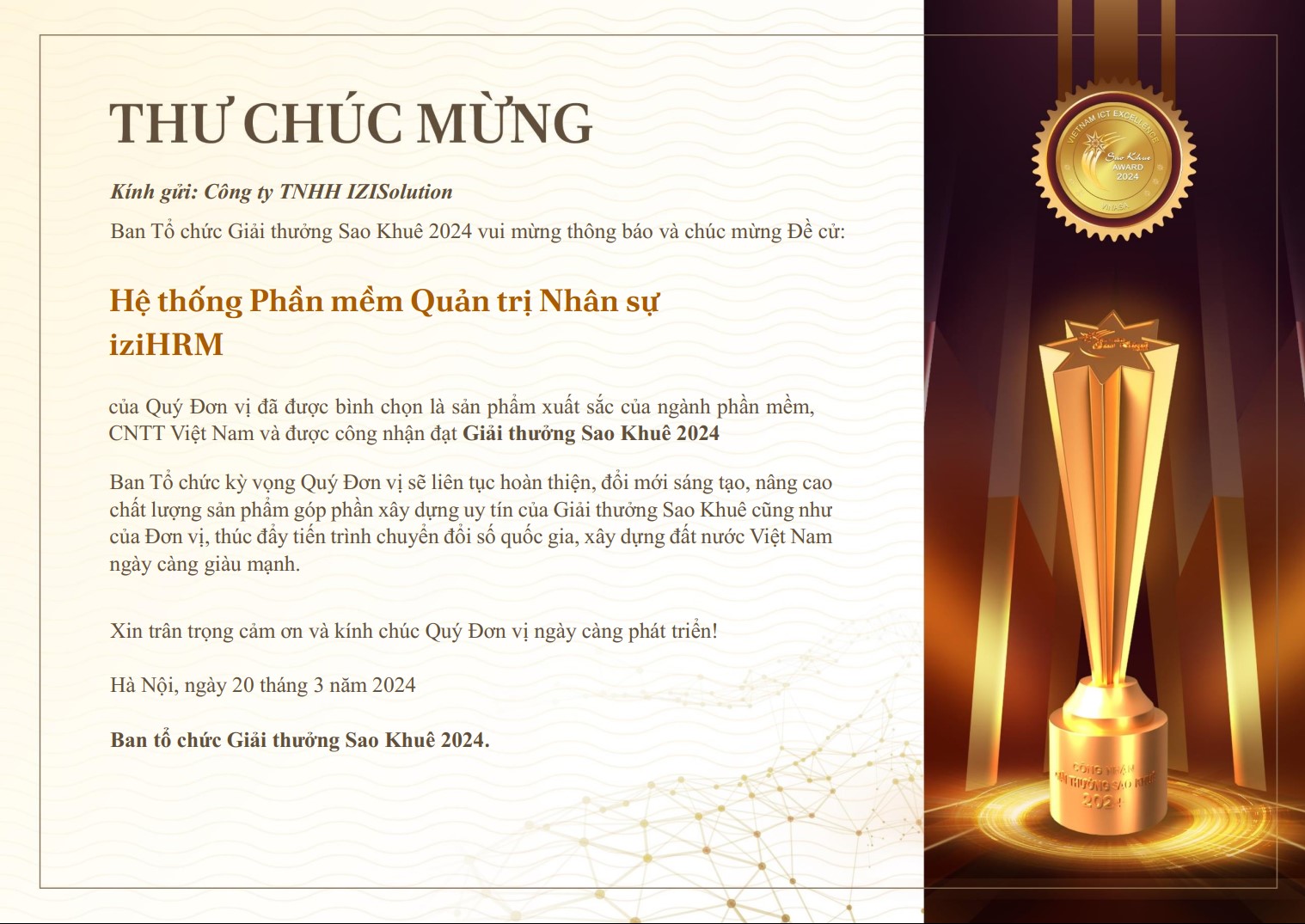 iziHRM giành giải Sao Khuê 2024